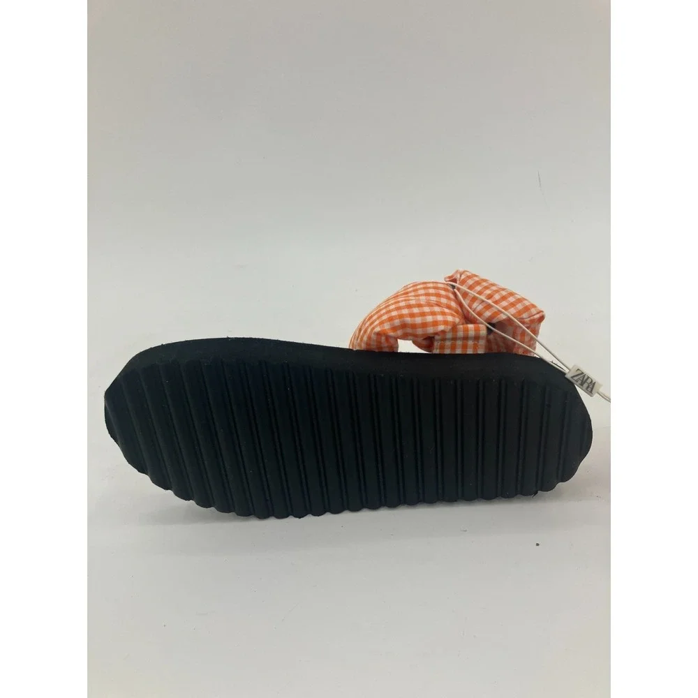Zara‎ Sandals Girls US 3.5 Orange Checkered Gingham Open Toe Platform Strappy